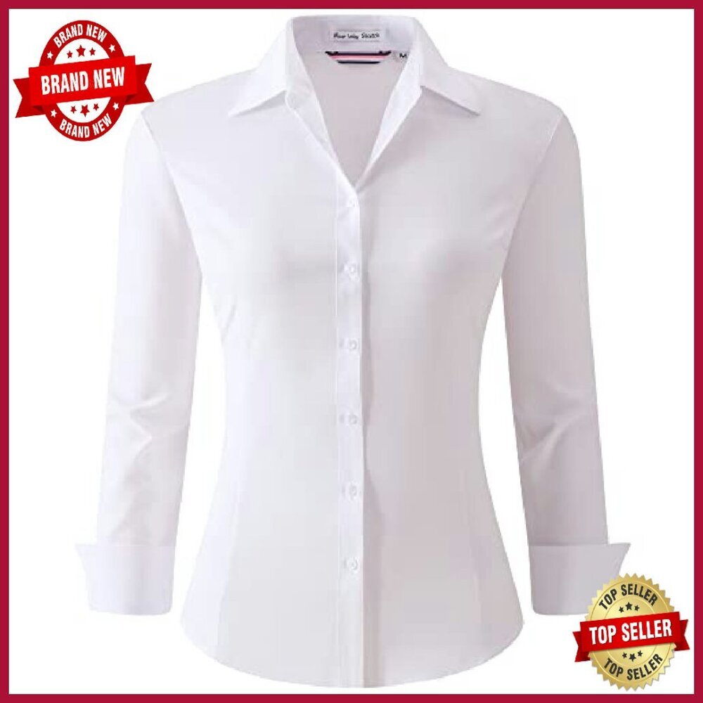 Long Sleeve Button Down Blouse Stretch Work Shirt… - image 2